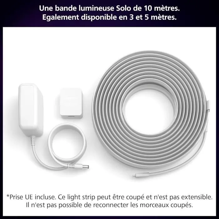 Philips Hue Hue W C Lightstrip Solo, Ruban LED à Couleurs Variables 10 m, Contrôle d'Ambiance Énergétique, Installation Intérieure