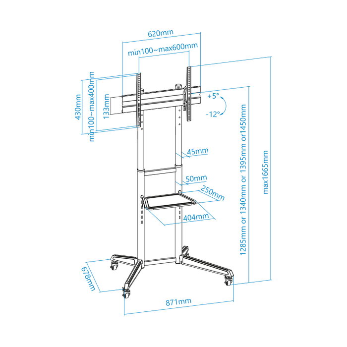 Tooq FS1170M-B Support Sol TV avec Bandeau, pour Écrans 37"-70", VESA 100x100 à 600x400, Noir