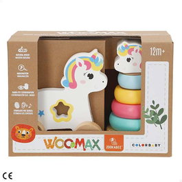 Color Baby - Arrastre Animaux en Bois avec Tours Empilables, 21.5x95x15 cm - Modèles Assortis