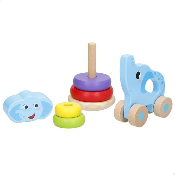 Color Baby - Arrastre Animaux en Bois avec Tours Empilables, 21.5x95x15 cm - Modèles Assortis