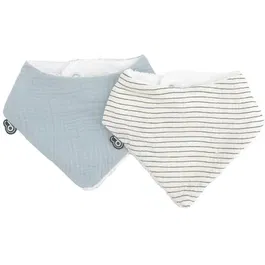 Domiva - Lot de 2 Bavoirs Bandana en Mousseline de Coton, Fermeture Ajustable, Taille Unique, Oeko-Tex Standard 100, Bleu Vintage Rayures