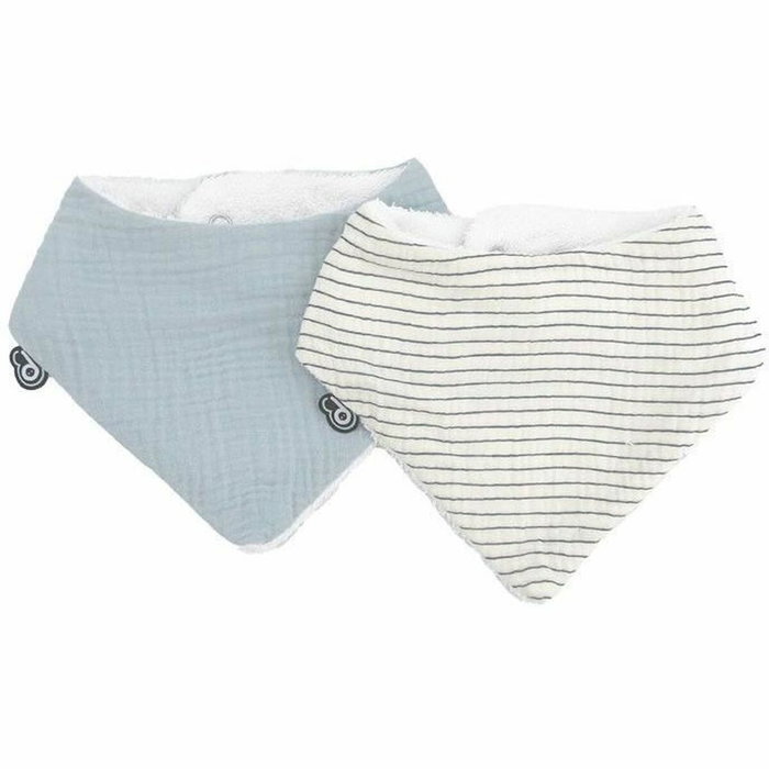 Domiva Lot de 2 bavoirs bandana Mousseline - Bleu Vintage Rayures