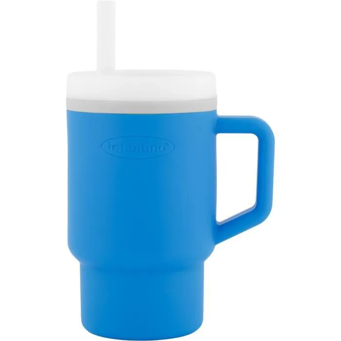 Infantino Ma première tasse anti-fuite en silicone pour bébé, 25.5cl, avec paille et poignée, couleur bleu océan Infantino Ma première tasse anti-fuite en silicone pour bébé, 25.5cl, avec paille et poignée, couleur bleu océan