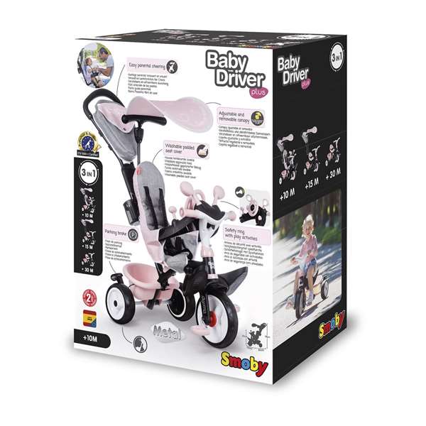 Smoby Triciclo baby drive confort rosa - Tricycle évolutif pour bébé à partir de 10 mois (101x68x52 cm)