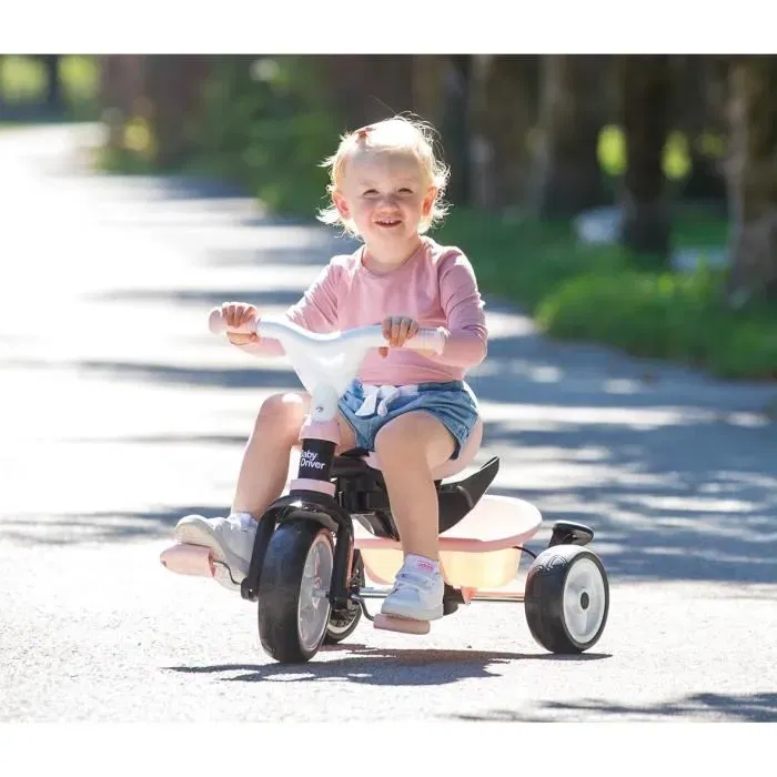 Smoby - Tricycle évolutif Baby Driver Plus Rose - De 10 mois à 3 ans et plus - Selle ajustable, roues silencieuses, conforme EN1888-1