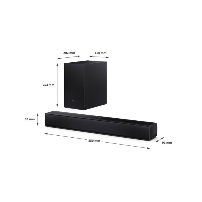 Sharp HT-SBW121 Barre de son noire avec caisson de basses sans fil