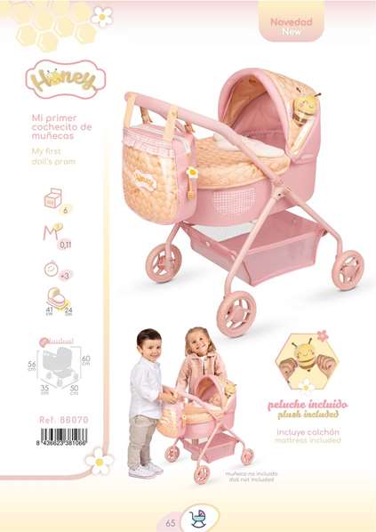 Decuevas - Mi Primer Coche De Muñeca Honey - Poussette pour poupées jusqu'à 42 cm - Dimensions 60x50x35 cm
