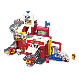 Vtech TUT TUT Bolides - Tour de Sauvetage Caserne - Jouet interactif de pompier avec camion, dalmatien et accessoires - 22 pièces - Rouge - Version française - Dès 18 mois