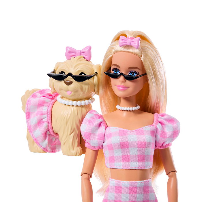Barbie - Poupée Barbie Twinning Looks Blonde avec Chien et Accessoires - Jouet Mattel - Référence Jfp36 - Dès 3 ans