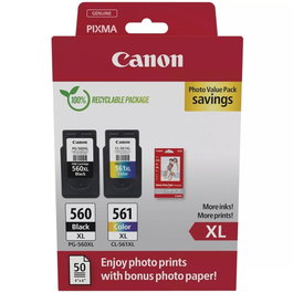 Canon Multipack PG-560XL Noir et CL-561XL Multicolore avec papier photo - Jusqu'à 400 pages noir et 300 pages couleur