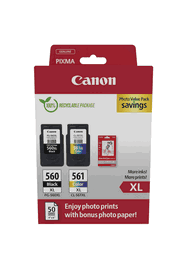 Canon Multipack PG-560XL Noir et CL-561XL Multicolore avec papier photo - Jusqu'à 400 pages noir et 300 pages couleur