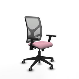 Chaise Motilla Synchro 3 positions tissu Rose Maille Gris Base pyramidale noire Accoudoir 3D Sans appui-tête Roulettes 65mm pour moquette