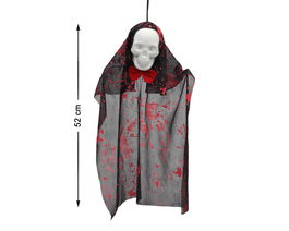 Squelette Suspendu Avec Cape Noire Ensanglantée et Nœud Papillon Rouge 52 cm - Décor Halloween Gothique et Effrayante