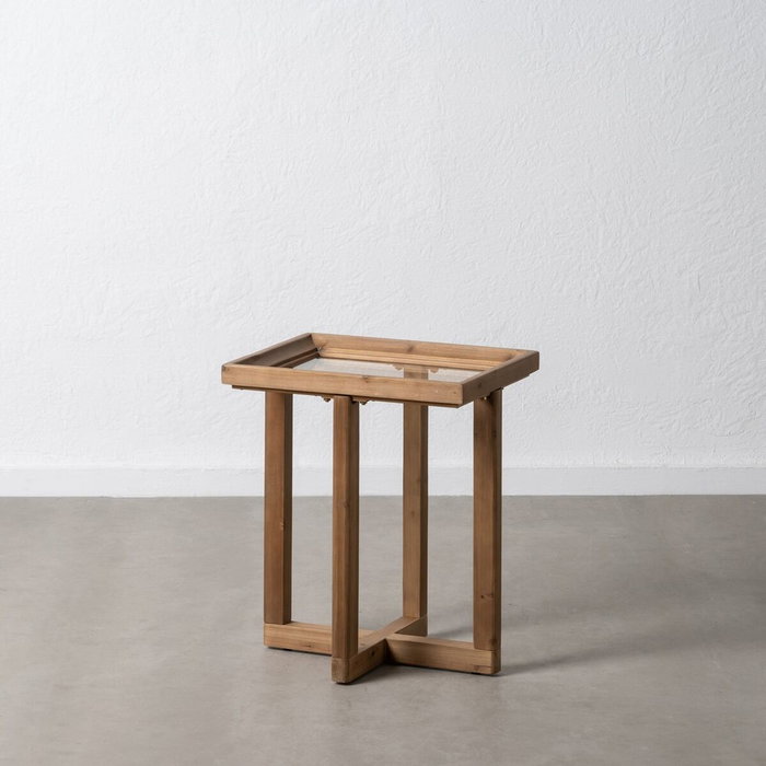 BigBuy Home Table d'appoint Naturel Verre trempé Bois d'épicéa