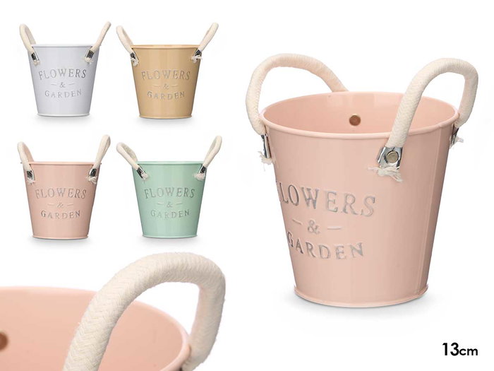 Ibergarden Macetero Métal et Corde avec Anses Blanches Diam 13 - 18x16x13 cm - Assorti Aléatoirement (Blanc, Beige, Rose, Vert) (Set de 36) Ibergarden Macetero Métal et Corde avec Anses Blanches Diam 13 - 18x16x13 cm - Assorti Aléatoirement (Blanc, Beige, Rose, Vert) (Set de 36)