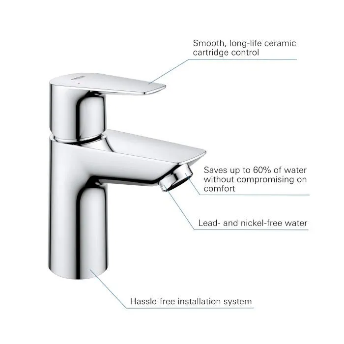GROHE 23898001 Mitigeur de lavabo monocommande Start Edge, chromé, taille S, technologie Économie d'eau et Brillance Longue durée