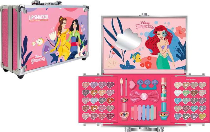 Markwins - Mallette de maquillage métallique Princesses 25x19,5x8,7 cm - Coffret maquillage enfant à partir de 3 ans avec brillants à lèvres, ombres, vernis et accessoires