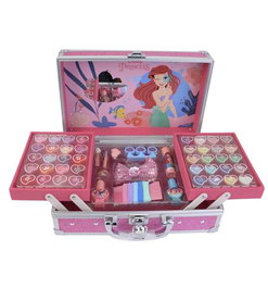 Markwins - Mallette de maquillage métallique Princesses 25x19,5x8,7 cm - Coffret maquillage enfant à partir de 3 ans avec brillants à lèvres, ombres, vernis et accessoires
