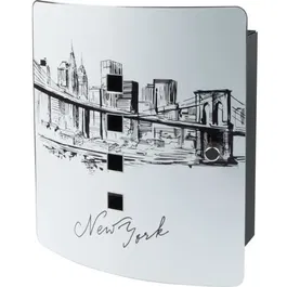BURG-WÄCHTER Coffre-fort mural 6204/10 avec motif Skyline New York, porte en acier inoxydable, fermeture magnétique, boîtier acier galvanisé noir