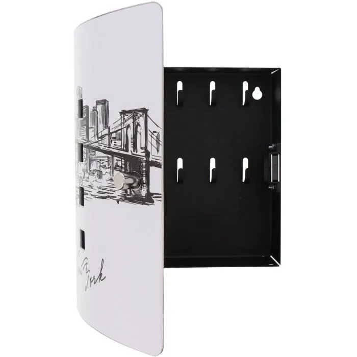 BURG-WÄCHTER Coffre-fort mural 6204/10 avec motif Skyline New York, porte en acier inoxydable, fermeture magnétique, boîtier acier galvanisé noir