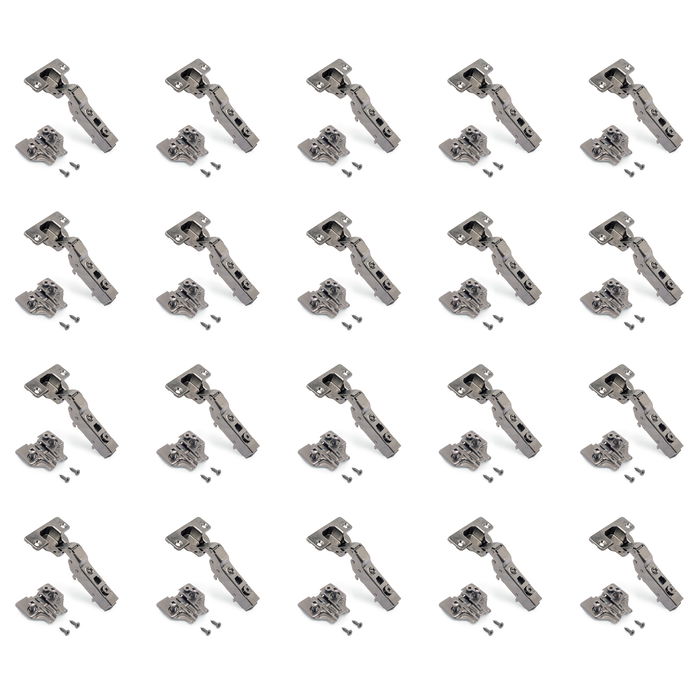 Emuca Lot de 20 charnières coudées X91 avec fermeture amortie et embases Euro, hauteur 0, nickelé, titane Emuca Lot de 20 charnières coudées X91 avec fermeture amortie et embases Euro, hauteur 0, nickelé, titane