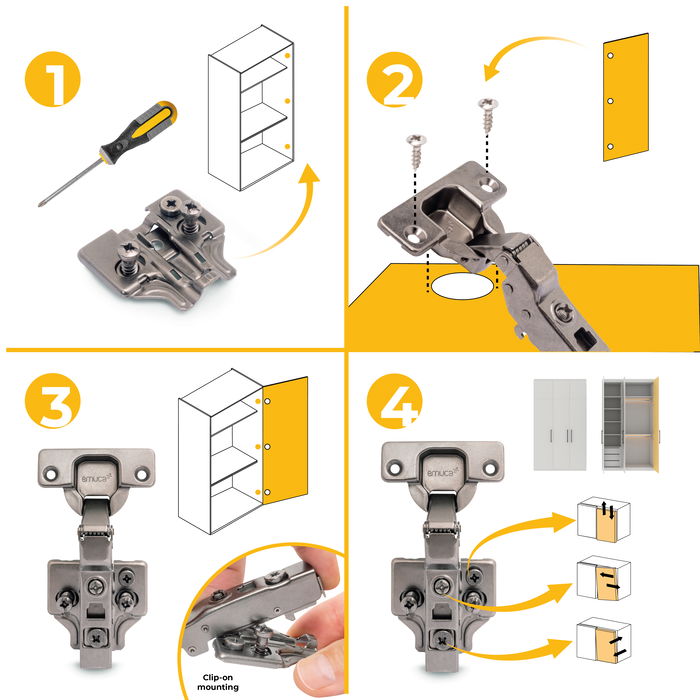 Emuca Lot de 20 charnières coudées X91 avec fermeture amortie et embases Euro, hauteur 0, nickelé, titane Emuca Lot de 20 charnières coudées X91 avec fermeture amortie et embases Euro, hauteur 0, nickelé, titane
