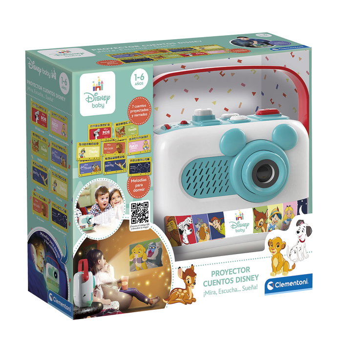 Clementoni Projecteur de contes Disney 55182 - Projection d'images avec 8 diapositives (Bambi, Pinocho, etc.) et mélodies pour enfants - Version espagnole