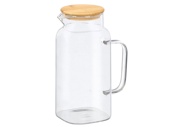 VIVALTO Carafe carrée en borosilicate avec couvercle en bambou 1,5L VIVALTO Carafe carrée en borosilicate avec couvercle en bambou 1,5L