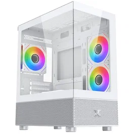 Xigmatek Alphard M Arctic - Boîtier PC Mini tour (M-ATX) - 4 ventilateurs 120mm A-RGB - 2 panneaux en verre trempé - Ports USB 3.0 et HD Audio - Blanc