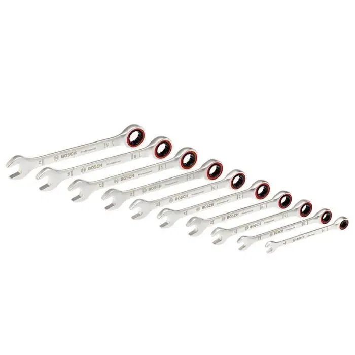 Bosch Professional Set de Clés Plates Mixtes à Cliquet, Acier Chrome-Vanadium, Profil Bihexagonal (12 Pans)