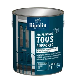 Ripolin - Peinture Mat Multi-Supports 2L - Bleu Acapulco RAL 5020 - Pour Bois, Métal, Béton - Résiste aux UV et Intempéries