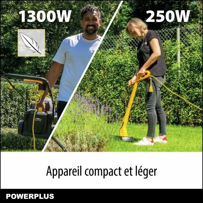 Powerplus POWXG62205T - Kit tondeuse à gazon électrique 1300 W 32 cm et coupe-bordures 250 W 22 cm - Entretien pelouse jusqu'à 250 m²