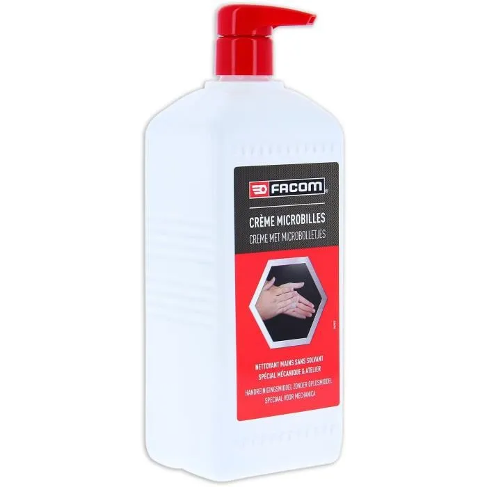 Facom - Savon à microbilles concentré 1L avec pompe doseuse pour lavage fréquent des mains, élimine graisse, encres et salissures tenaces