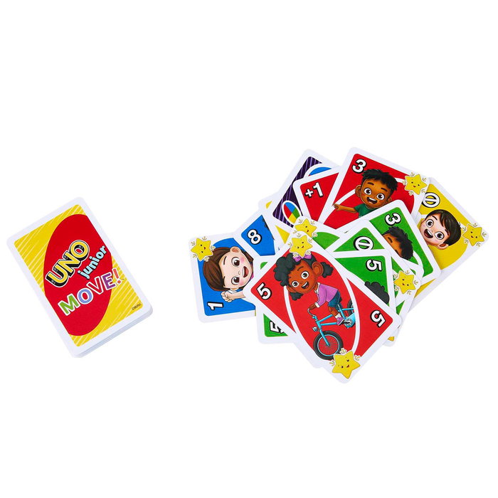 Mattel Games UNO Junior Move! Jeu de cartes pour enfants et familles - Multilingue (Anglais, Français, Allemand, Italien, Espagnol) - Recommandé +3 ans