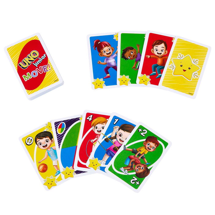 Mattel Games UNO Junior Move! Jeu de cartes pour enfants et familles - Multilingue (Anglais, Français, Allemand, Italien, Espagnol) - Recommandé +3 ans