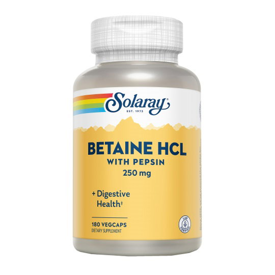 SOLARAY Bêtaïne HCl avec Pepsine 250 mg, 180 capsules végétales SOLARAY Bêtaïne HCl avec Pepsine 250 mg, 180 capsules végétales