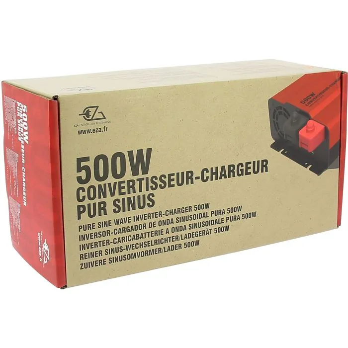 EZA Convertisseur Chargeur Pur Sinus 500W, 1000W Crete, Chargeur 10A, Compatible Batteries AGM Gel Lithium, Ecran LCD, Commande Déportée 5m, 12V/230V pour Camping-Car Fourgon