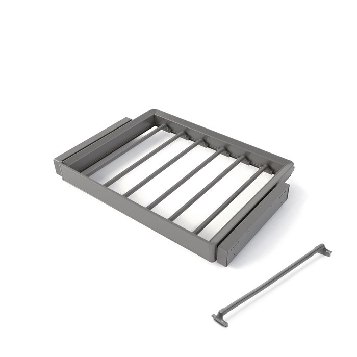 Emuca Kit de porte-pantalon à 7tringles et rack ajustable Quartz pour armoires, glissières extension totale et à fermeture douce, Module 70cm, Finition Titane Emuca Kit de porte-pantalon à 7tringles et rack ajustable Quartz pour armoires, glissières extension totale et à fermeture douce, Module 70cm, Finition Titane