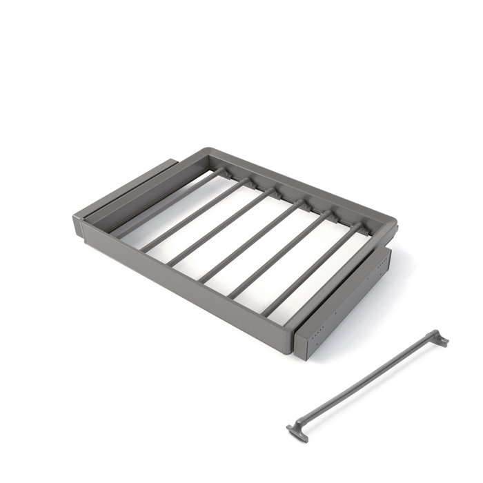 Emuca Kit de porte-pantalon à 7tringles et rack ajustable Quartz pour armoires, glissières extension totale et à fermeture douce, Module 70cm, Finition Titane Emuca Kit de porte-pantalon à 7tringles et rack ajustable Quartz pour armoires, glissières extension totale et à fermeture douce, Module 70cm, Finition Titane