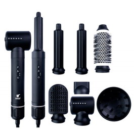 Thulos TH-BY25 Sèche-cheveux 7 en 1 avec 3 températures, 3 vitesses, moteur 110 000 tr/min, 1400W, noir et blanc