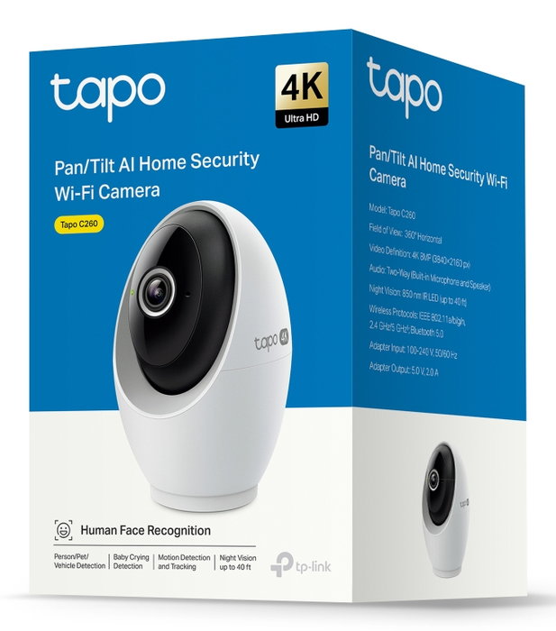 TP-Link Tapo C260 Caméra de Sécurité Intérieure WiFi 4K 8MP 360° Vision Nocturne Audio Bidirectionnel Détection IA Compatible Alexa