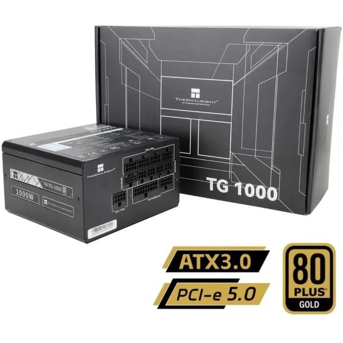 Thermalright TG1000 - Alimentation PC 1000 W 80+ Gold Full Modulaire ATX3.0 Compatible PCI-E 5.0 - Noir Thermalright TG1000 - Alimentation PC 1000 W 80+ Gold Full Modulaire ATX3.0 Compatible PCI-E 5.0 - Noir