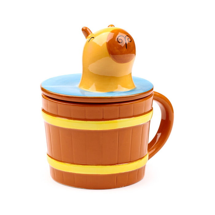 PUCKATOR Tasse avec Couvercle Décor Capybara - Céramique - Lavage à la Main Recommandé PUCKATOR Tasse avec Couvercle Décor Capybara - Céramique - Lavage à la Main Recommandé