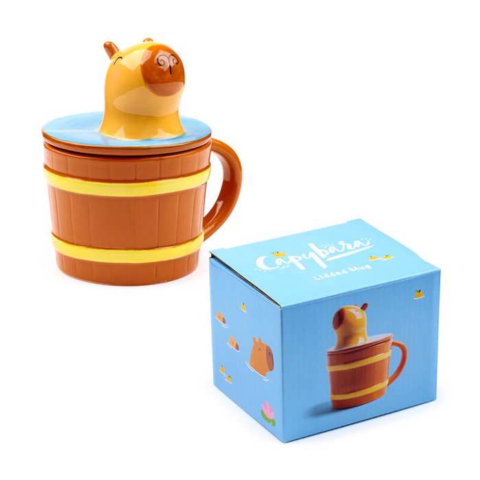 PUCKATOR Tasse avec Couvercle Décor Capybara - Céramique - Lavage à la Main Recommandé PUCKATOR Tasse avec Couvercle Décor Capybara - Céramique - Lavage à la Main Recommandé