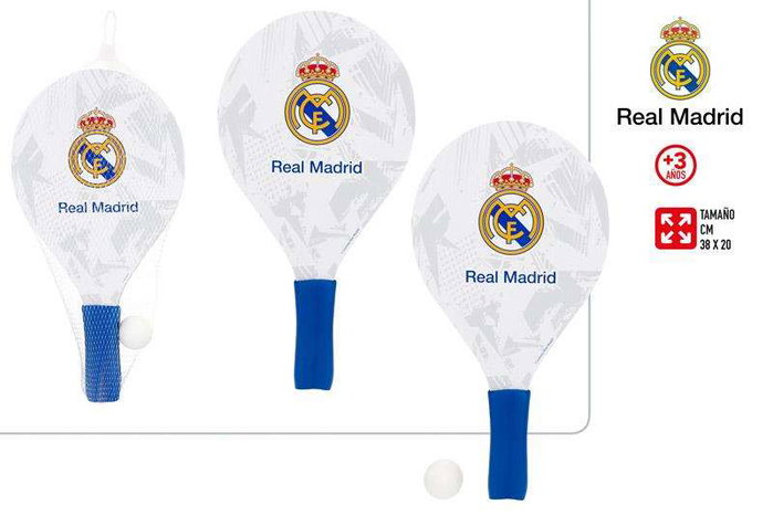 Color Baby Palas de Playa Madera Real Madrid 38x20x0.7cm - Racquettes de Plage en Bois pour Enfants, Dès 3 Ans