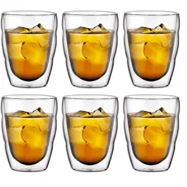 Bodum Set de 6 verres double paroi Pilatus - Verre borosilicate thermo isolant 0.25L - Transparent - Résistant micro-ondes et lave-vaisselle
