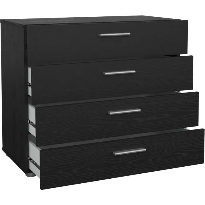 Commode PEPE 4 Tiroirs Noir Frêne L80 x P40 x H68 cm Rangement Moderne Commode PEPE 4 Tiroirs Noir Frêne L80 x P40 x H68 cm Rangement Moderne