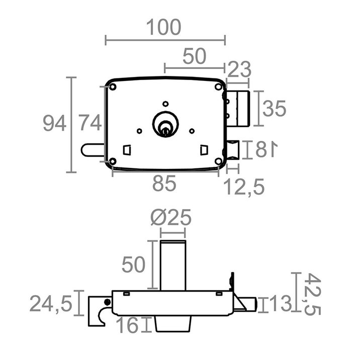 Serrure en applique Micel Acier Gauche 50 x 100 mm