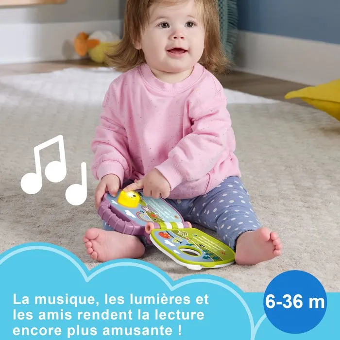 Fisher Price Livre Musical de Comptines Purple Monkey pour Enfants Dès 3 Ans - 2 Pages Illustrées pour Chant et Éveil Musical