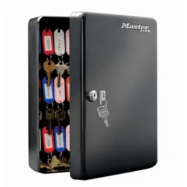 Master Lock Armoire à clés 50 clés M, en acier, verrouillage par clé, livrée avec 2 clés, porte-clés et étiquettes, kit de montage, noir